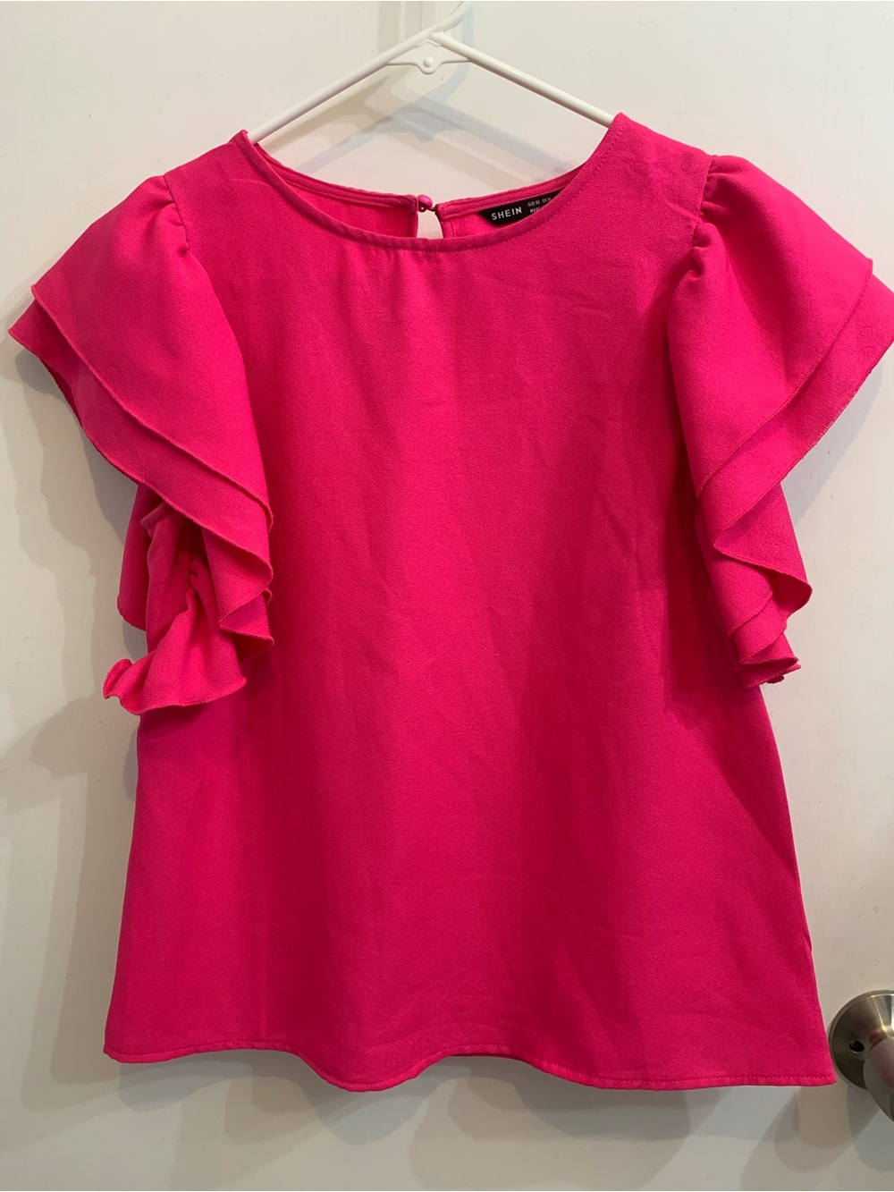 SHEIN Vibrant Hot Pink Ruffle Sleeve Blouse